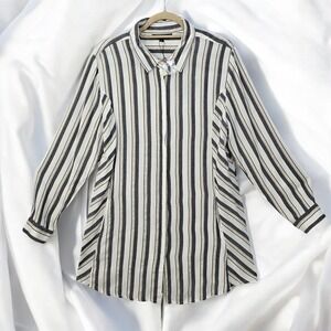 Club Z Collection Shirt Button Down Tunic Woman XL Long Sleeve Vertical‎ Stripes